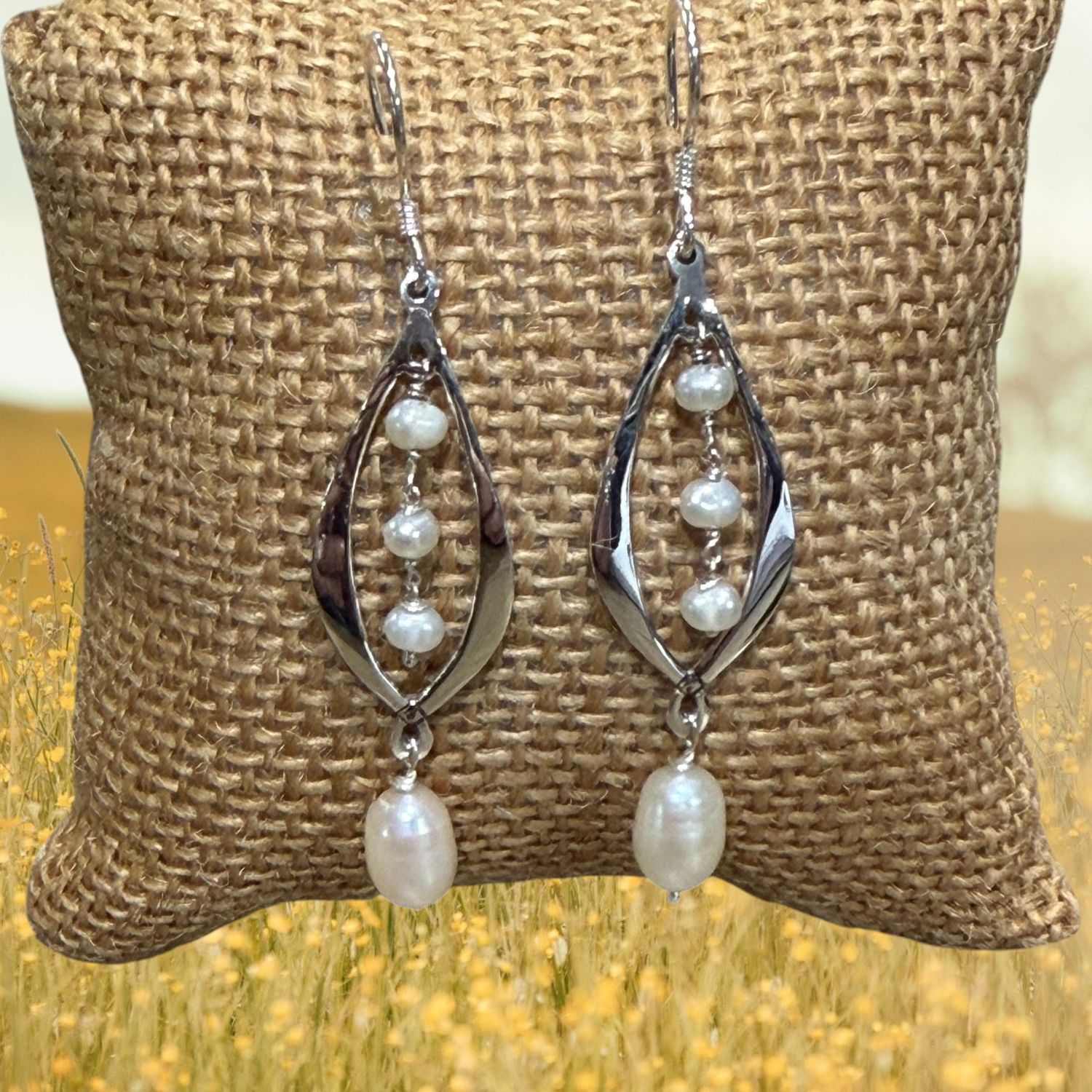 Drop 4 Pearl Sterling Silver Earrings