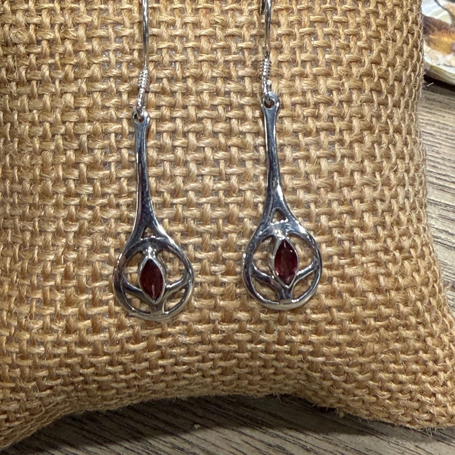 Drop Garnet Flower Sterling Silver Earrings