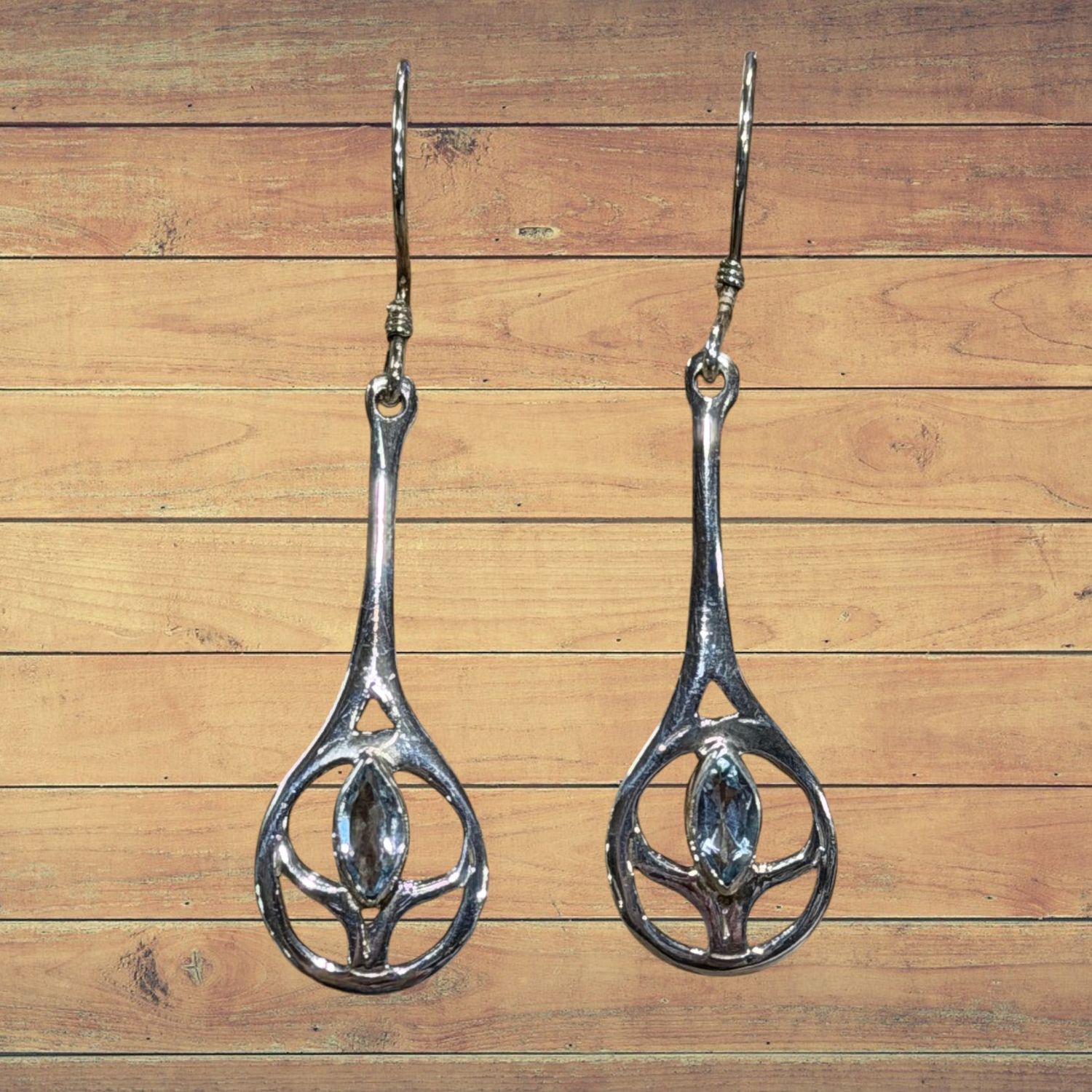 Drop Blue Topaz Flower Sterling Silver Earrings