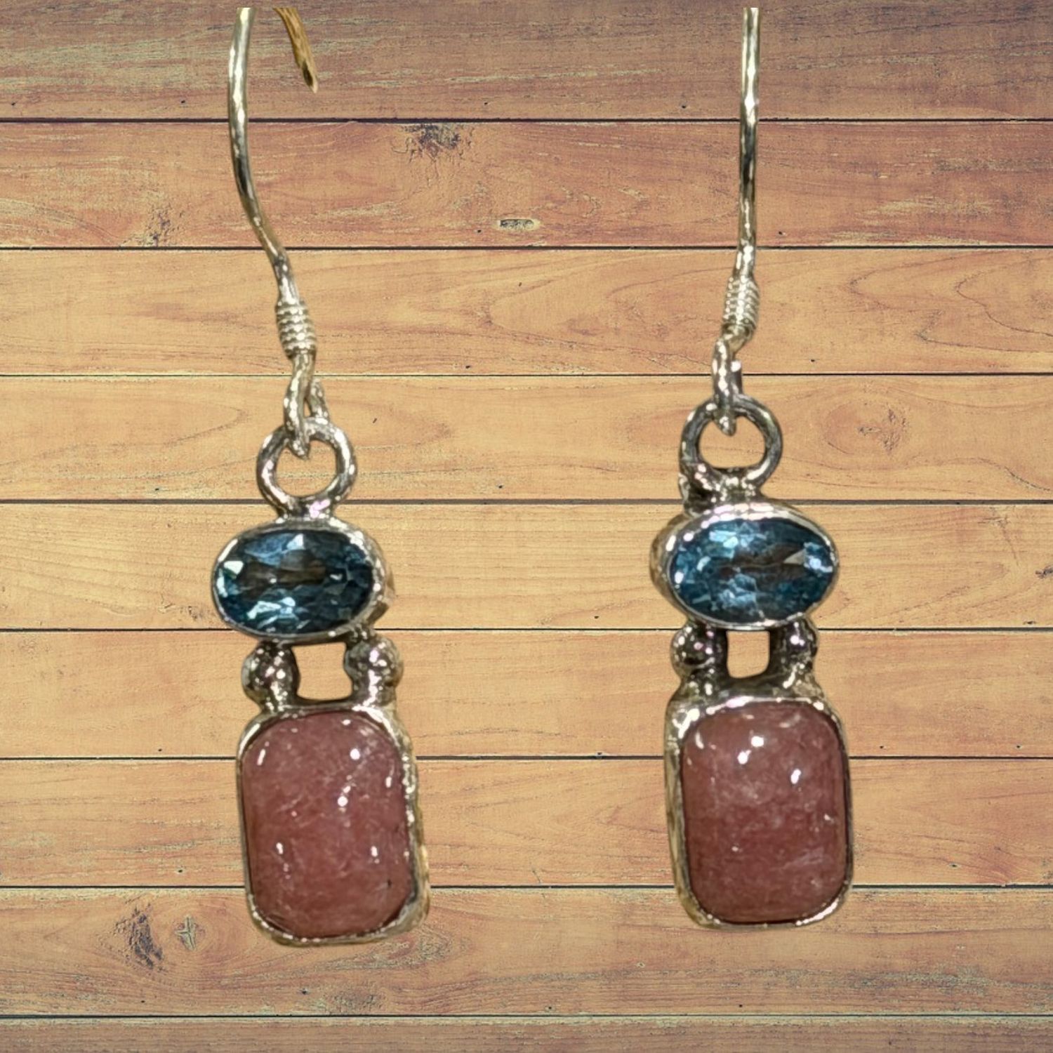 Blue Topaz/Rhodochrosite S/S Earrings