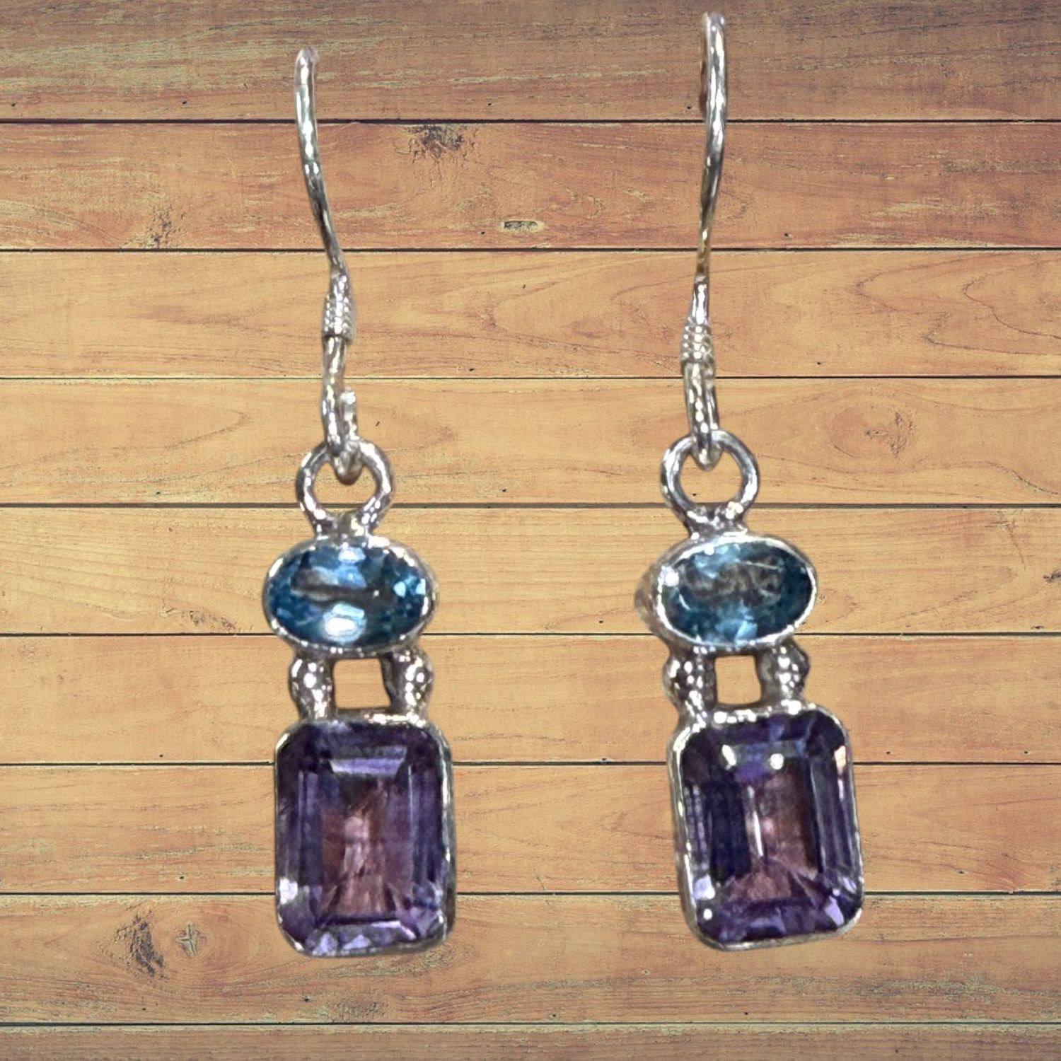 Blue Topaz/Amethyst Sterling Silver Earrings
