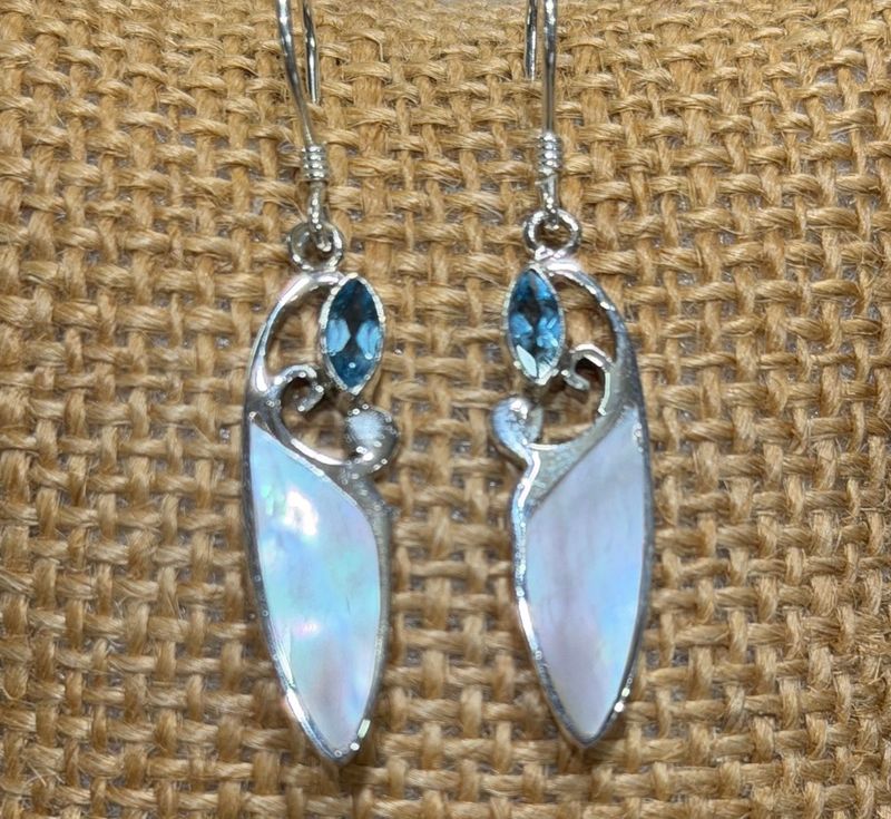 MoP/Blue Topaz S/S Earrings