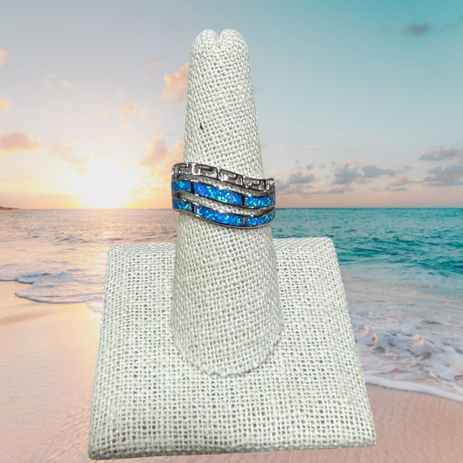 Greek Blue Fire Opal S/S Band Ring