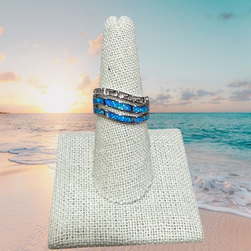 Greek Blue Fire Opal S/S Band Ring