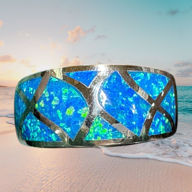Criss Cross Blue Fire Opal Band Ring