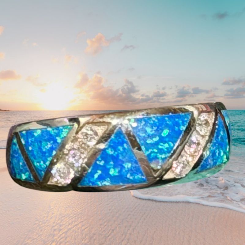 Geo CZ/Blue Fire Opal S/S Band