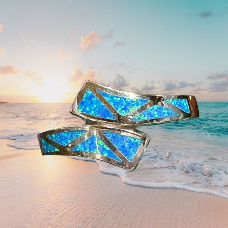 Blue Fire Opal Bypass S/S Ring