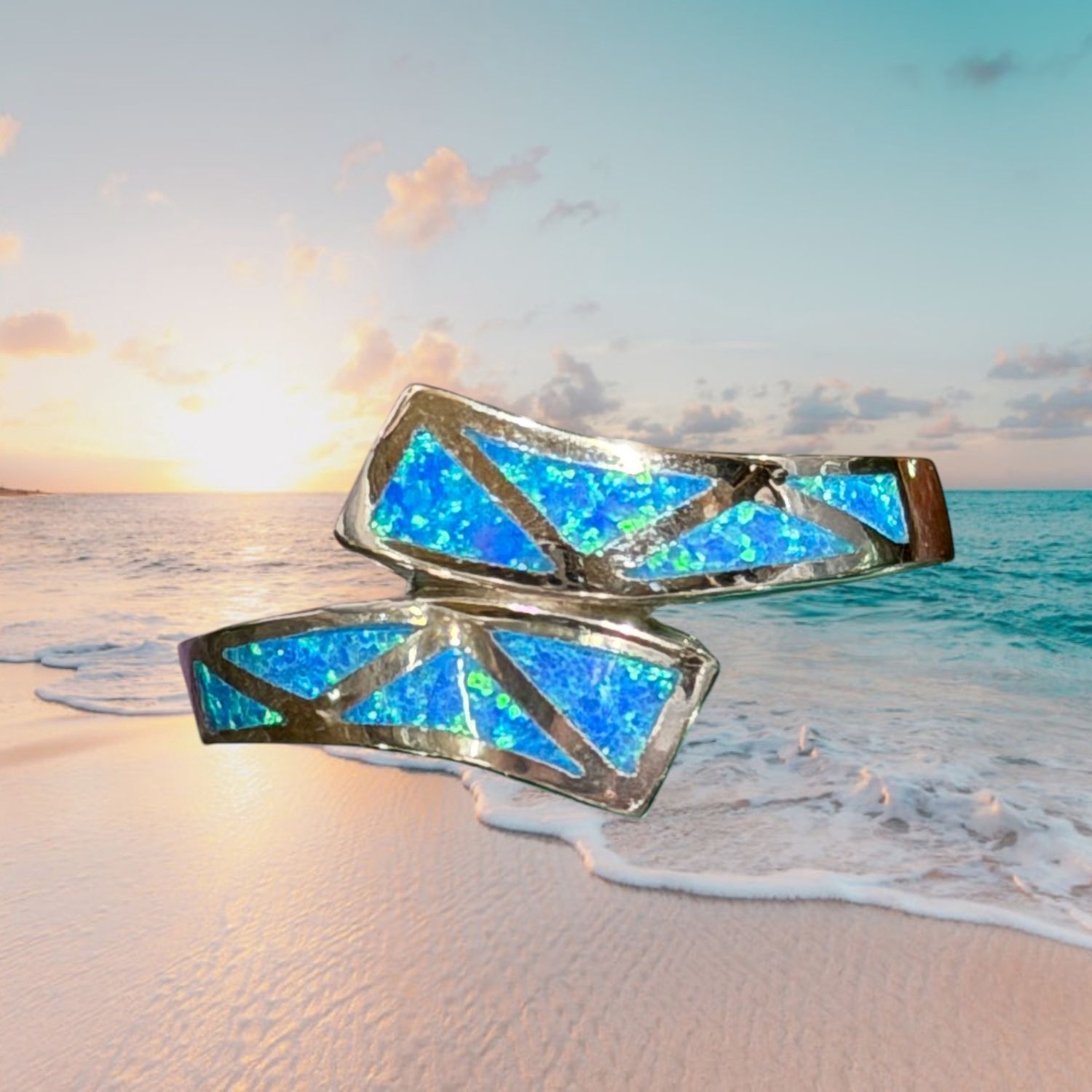 Blue Fire Opal Bypass S/S Ring, Size: size 5