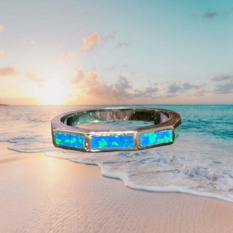 Squared Blue Fire Opal S/S Band