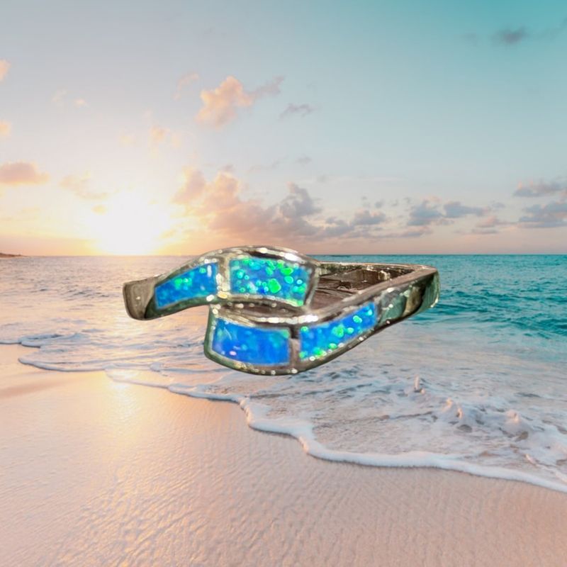Round Bypass Blue Fire Opal S/S Ring