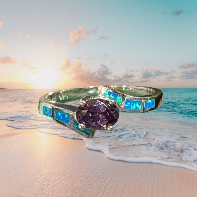 Bypass Blue Fire Opal/Quartz S/S Ring