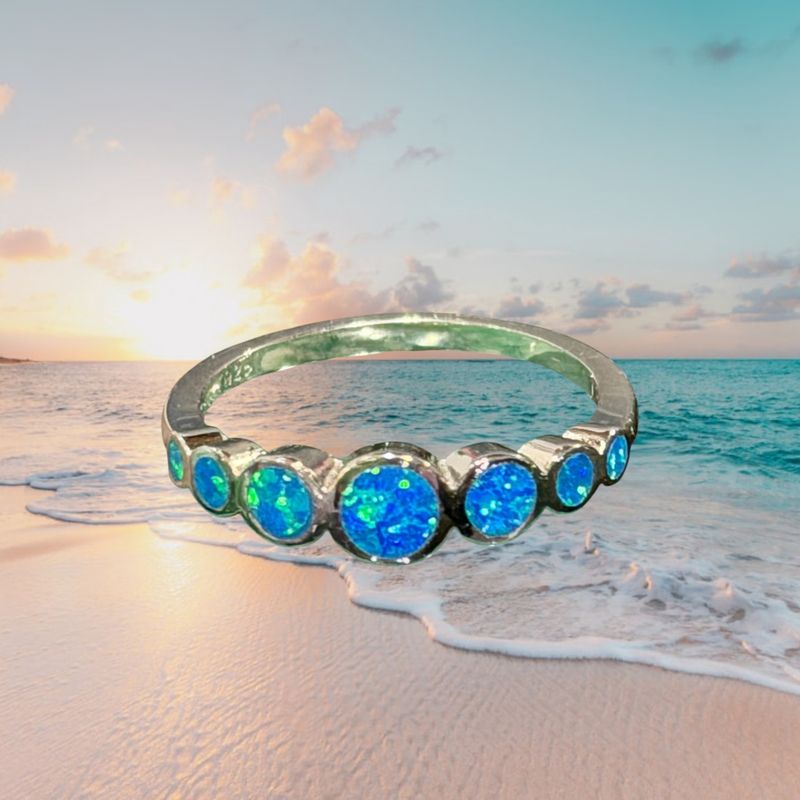 Graduated Blue Fire Opal S/S Band