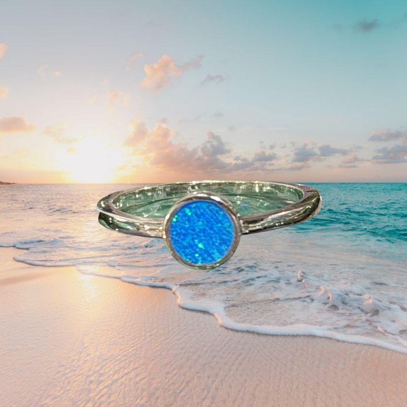 Solitaire Blue Fire Opal S/S Ring