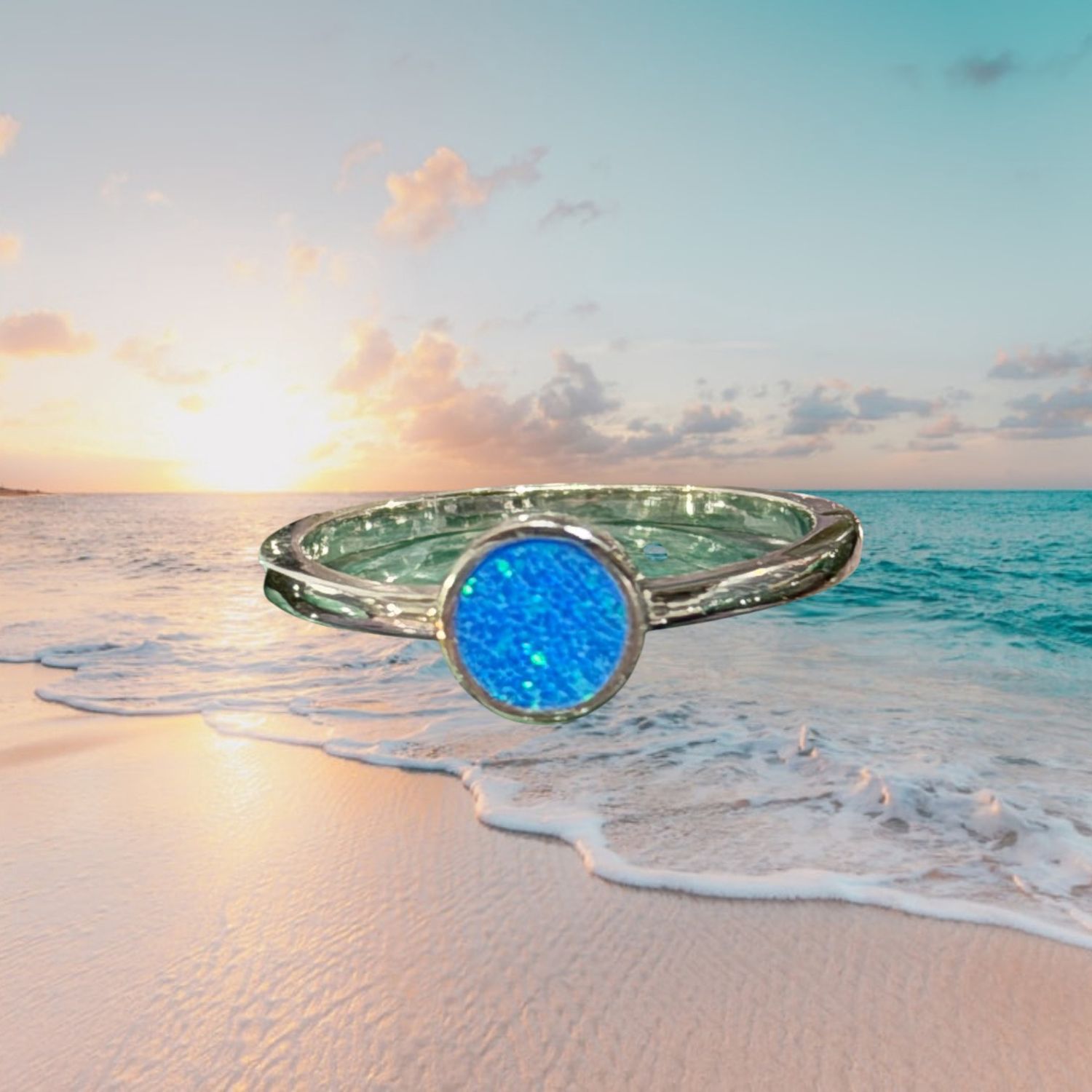 Solitaire Blue Fire Opal S/S Ring, Size: size 6