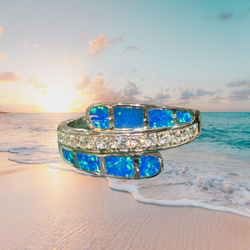 CZ Inset Fire Opal Bypass S/S Ring