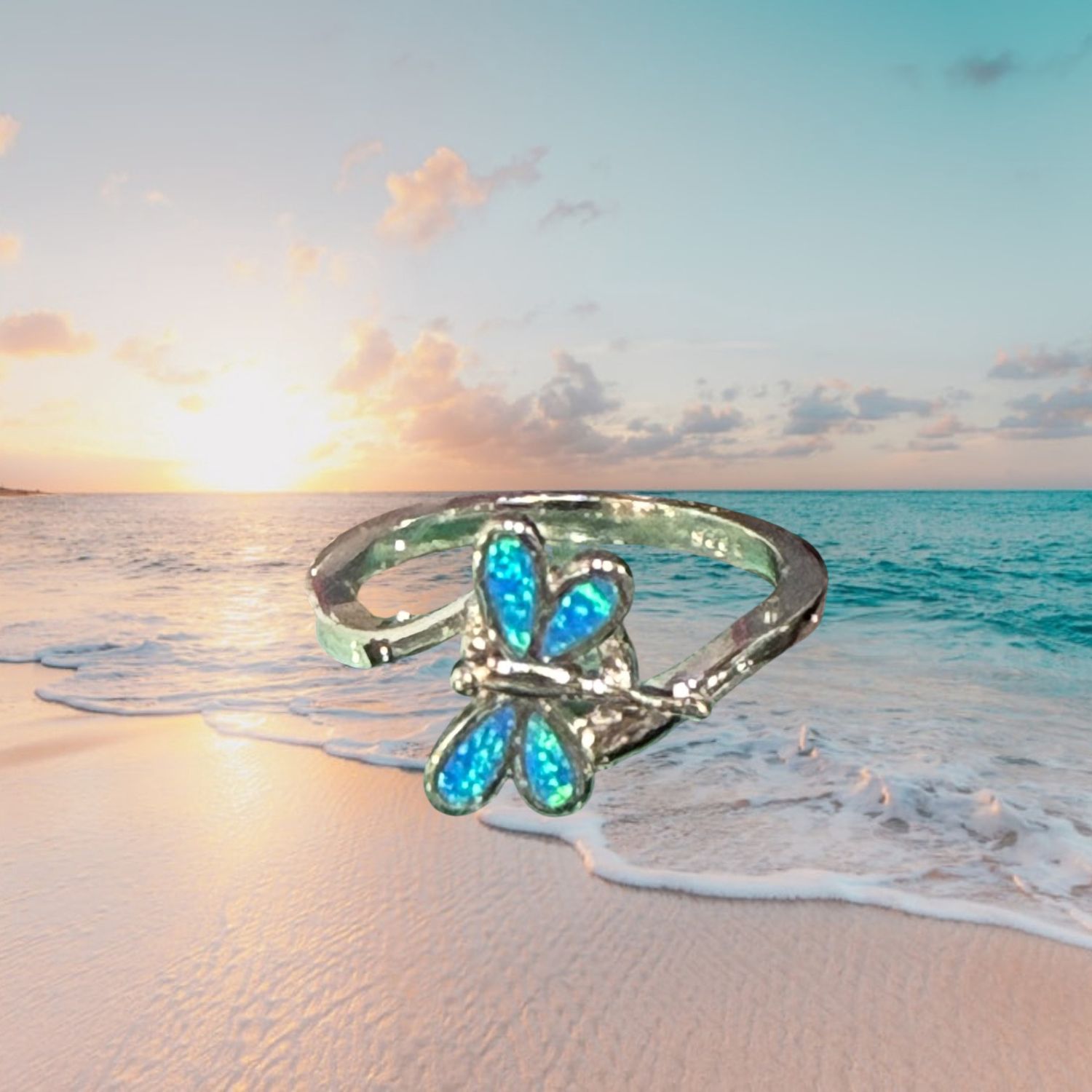 Dragonfly Blue Fire Opal S/S Ring, Size: size 7