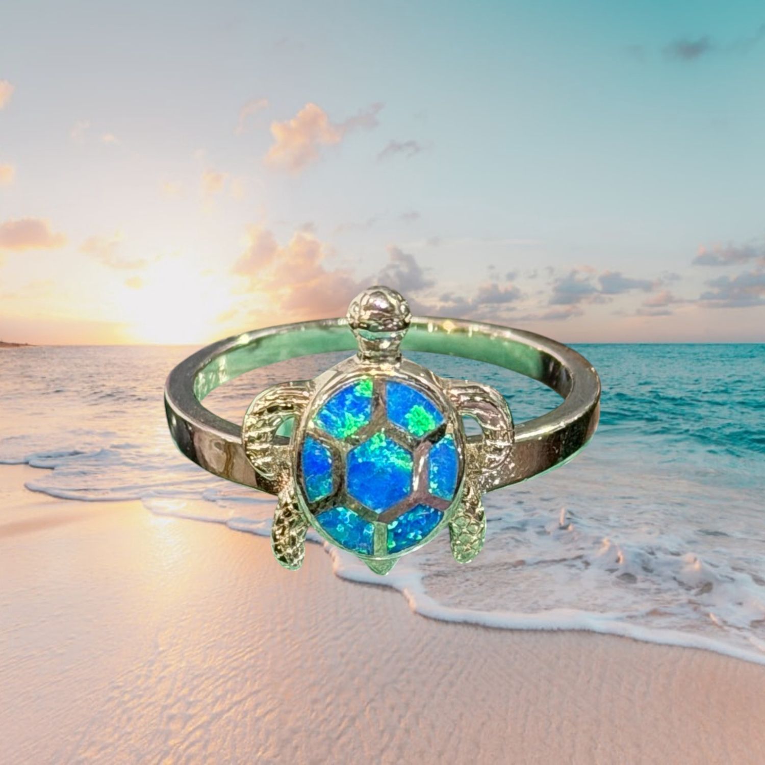Turtle Blue Fire Opal S/S Ring, Size: size 6