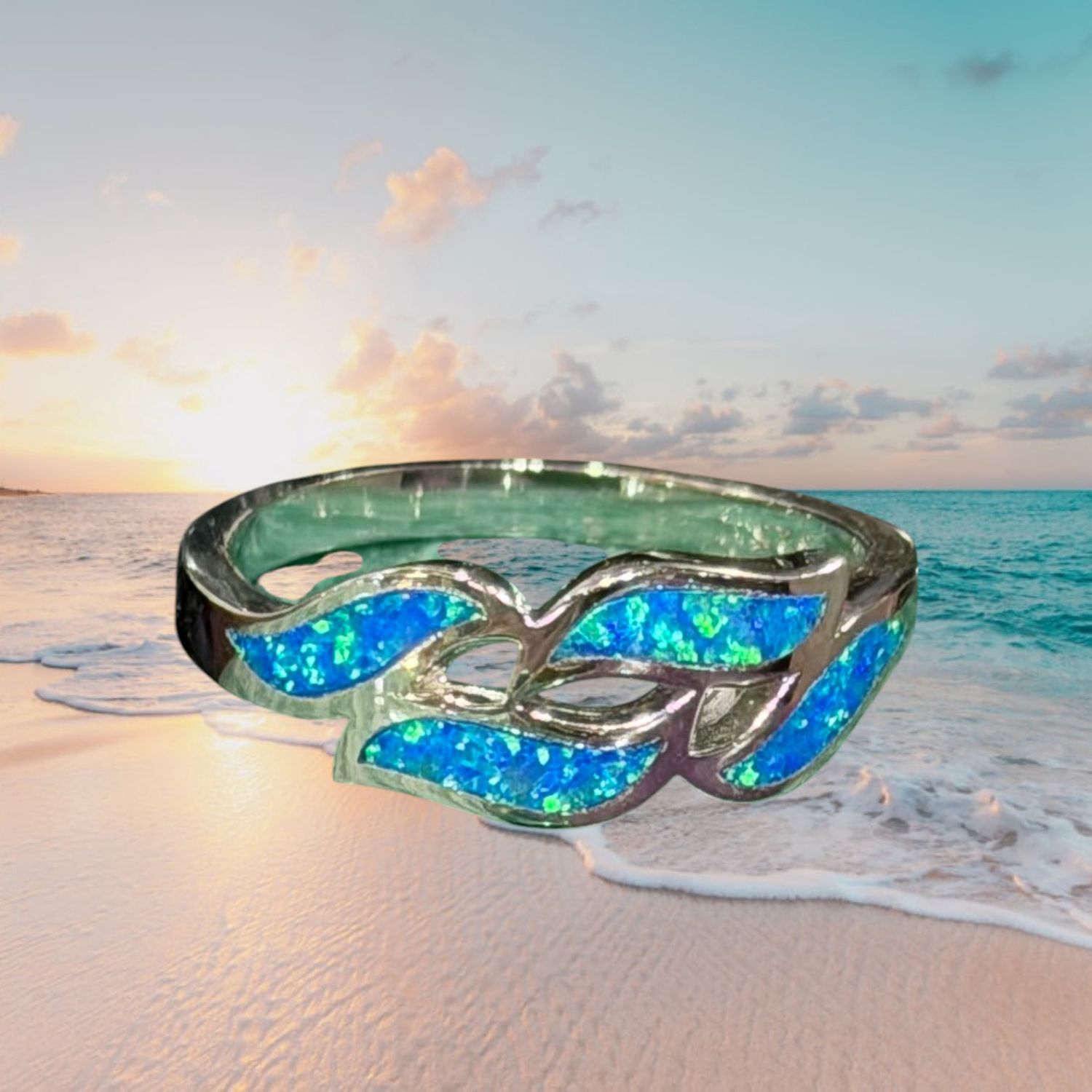 Waves Blue Fire Opal S/S Ring, Size: size 8