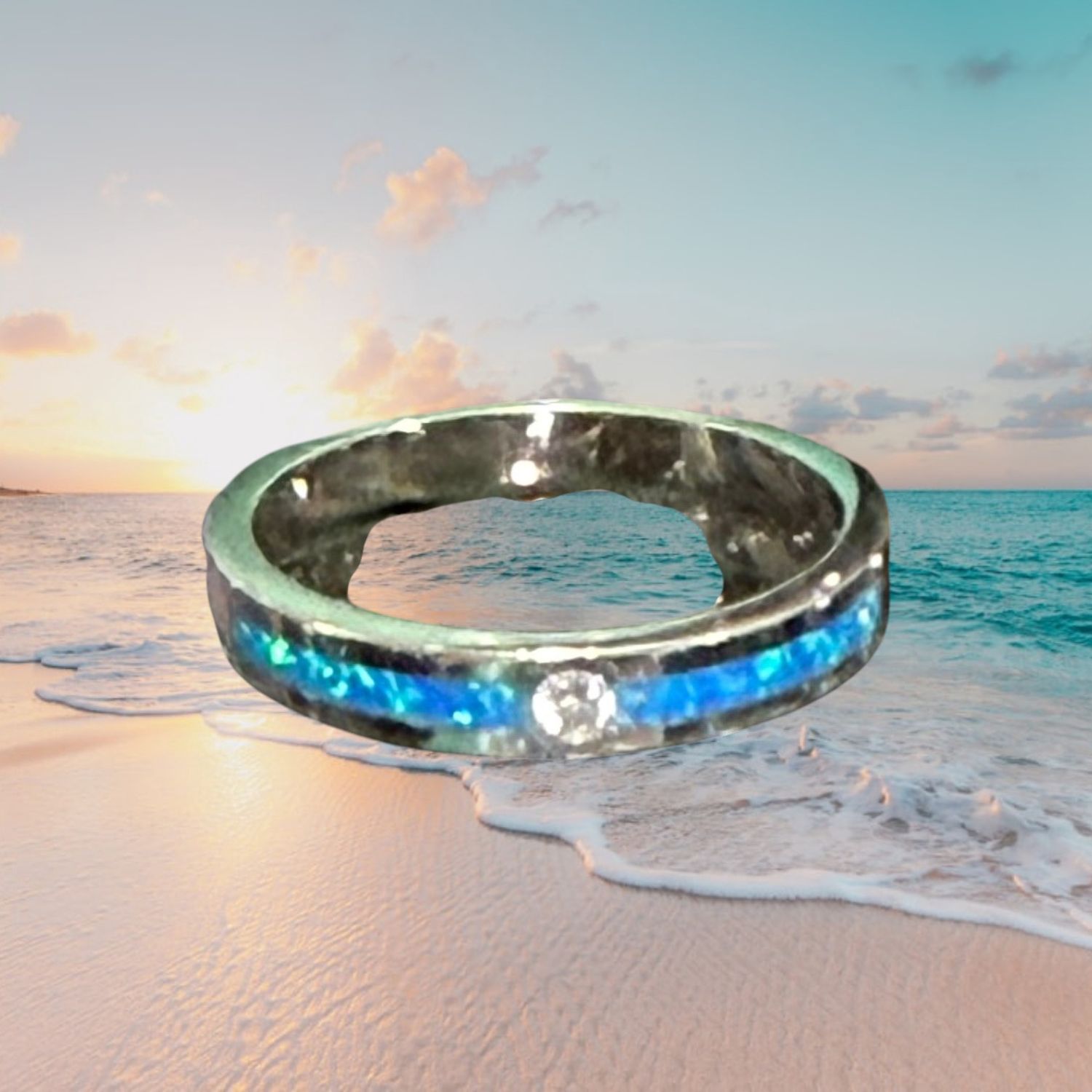 Blue Fire Opal CZ Accent S/S Band