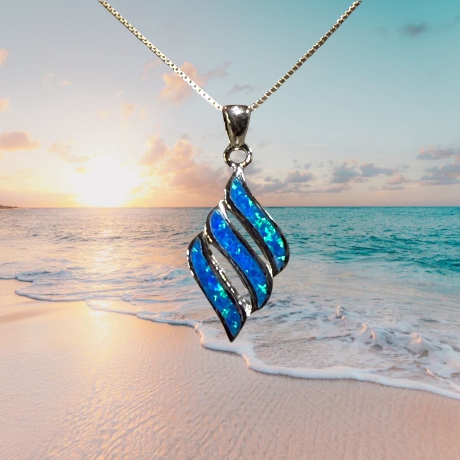 Blue Fire Opal Conch Shell S/S Pendant