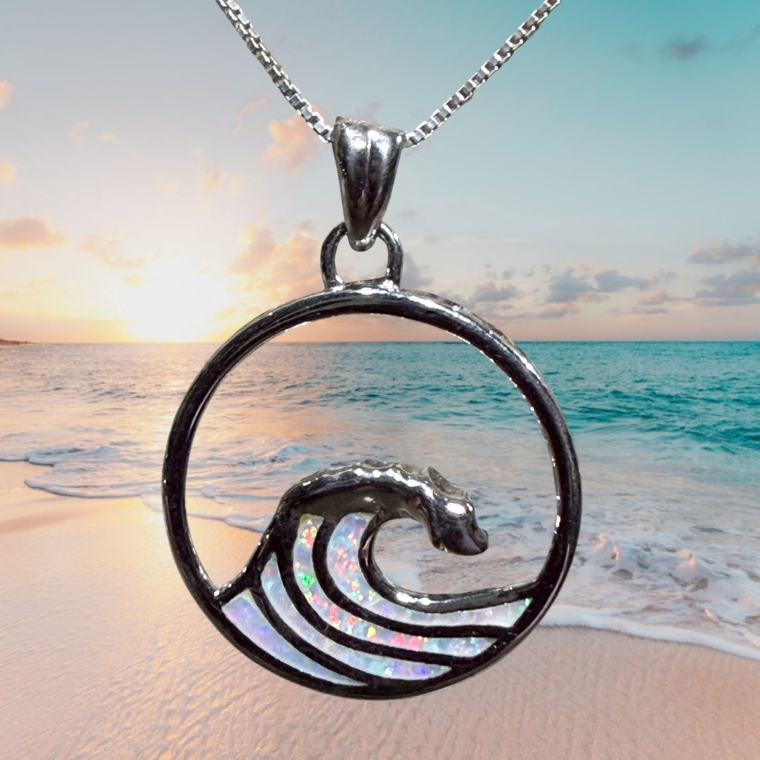 White Fire Opal Crested Wave S/S Pendant
