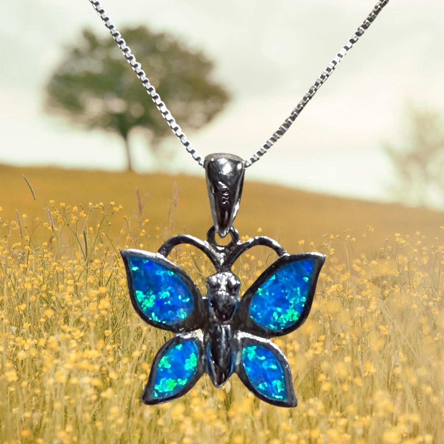 Blue Fire Opal Petite Butterfly S/S Pendant