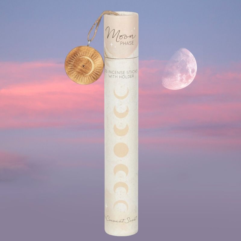 Coconut Moon Phase 30 Incense Sticks with Holder