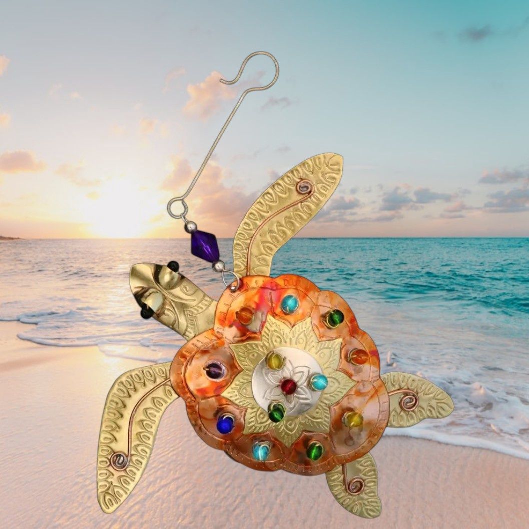 Mandala Sea Turtle Metal Ornament