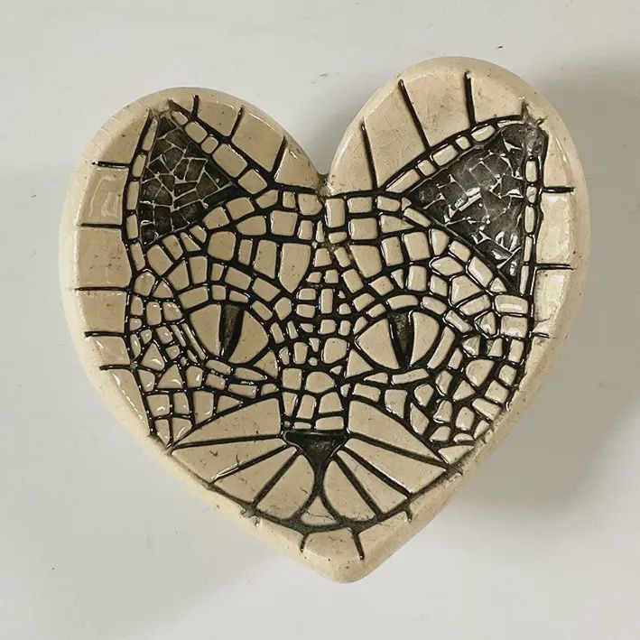 Heart Kitty Trinket Pottery Dish