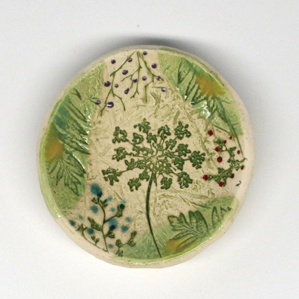 Pressed Flowers Trinket Pottery Dish