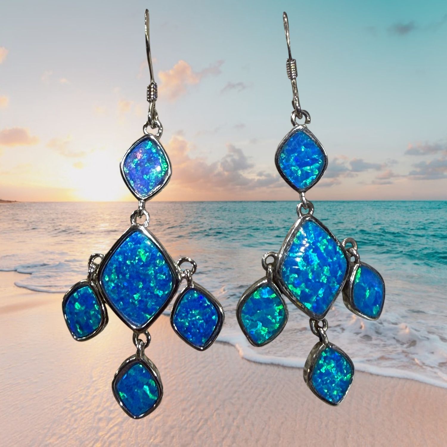 Sterling Blue Fire Opal Chandelier Earrings