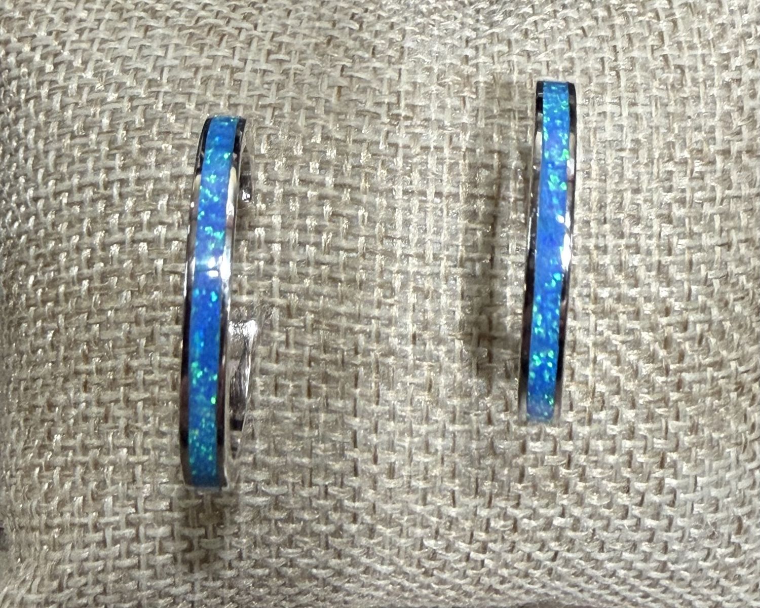 Sterling Silver Blue Fire Opal Hoop Earrings