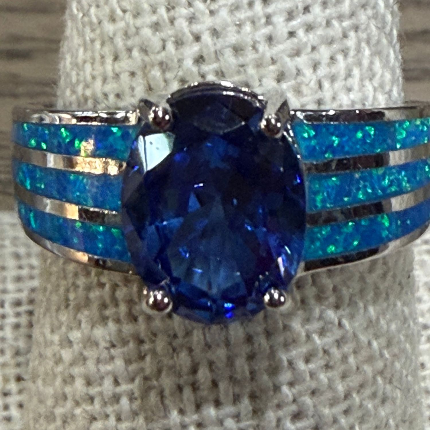 Blue Fire Opal/Blue Quartz S/S Ring