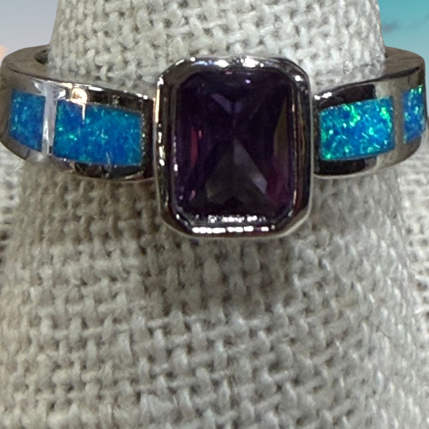Blue Fire Opal &amp; Quartz S/S Ring