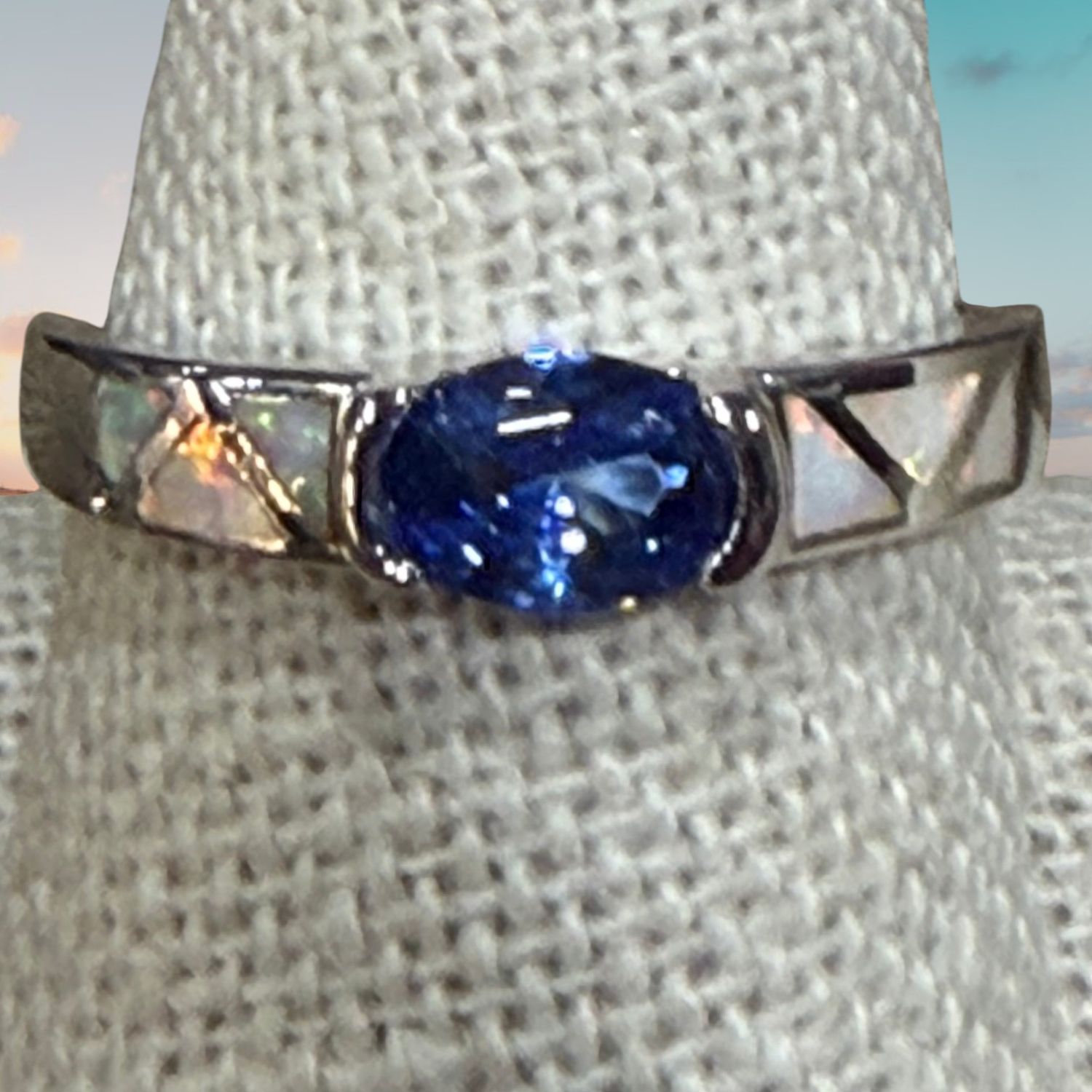 White Fire Opal/Blue Quartz S/S Ring