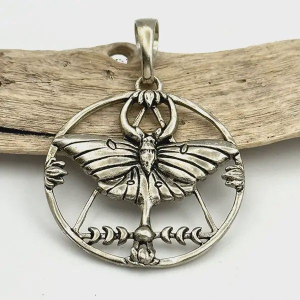 Moon Magic White Bronze Lunar Moth Pendant