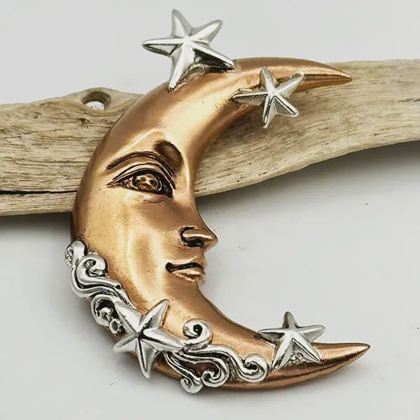 Sterling Silver Stars and Bronze Moon Pendant