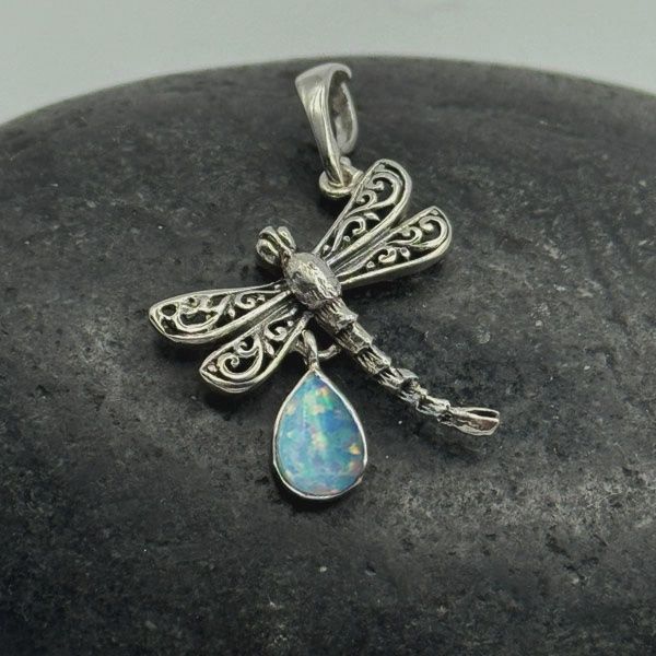 Sterling Silver/Green Opal Dragonfly Pendant