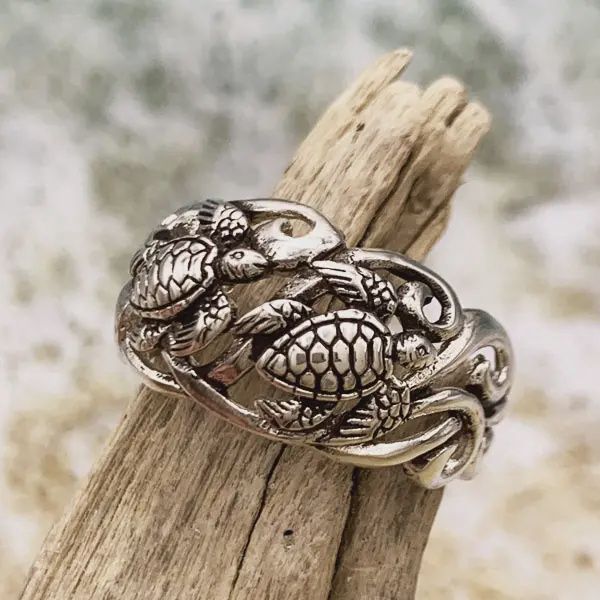 Sterling Silver Sea Turtle Band Ring, Size: size 7