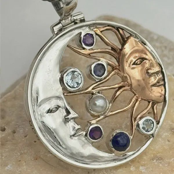 S/S Moon Bronze Sun Gem Pendant
