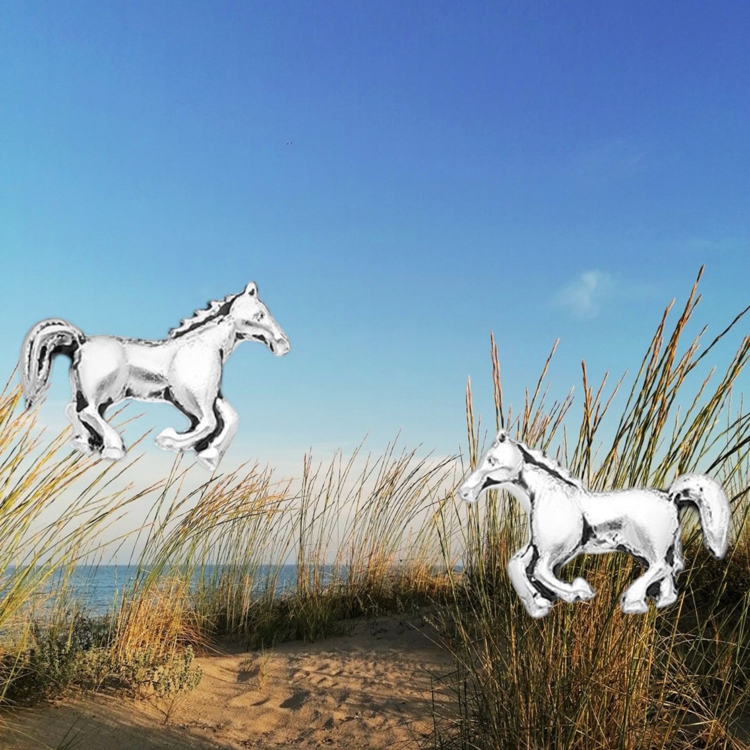 Oxidized Sterling Horse Stud Earrings