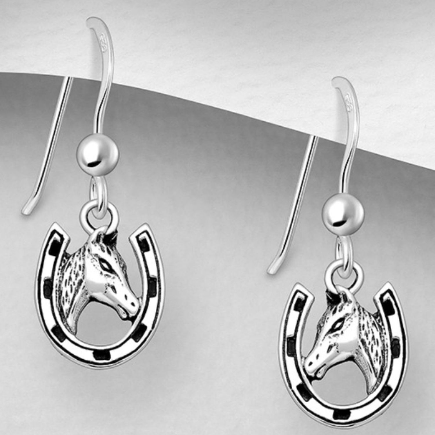 Horse Head in Horseshoe Sterling Earrings