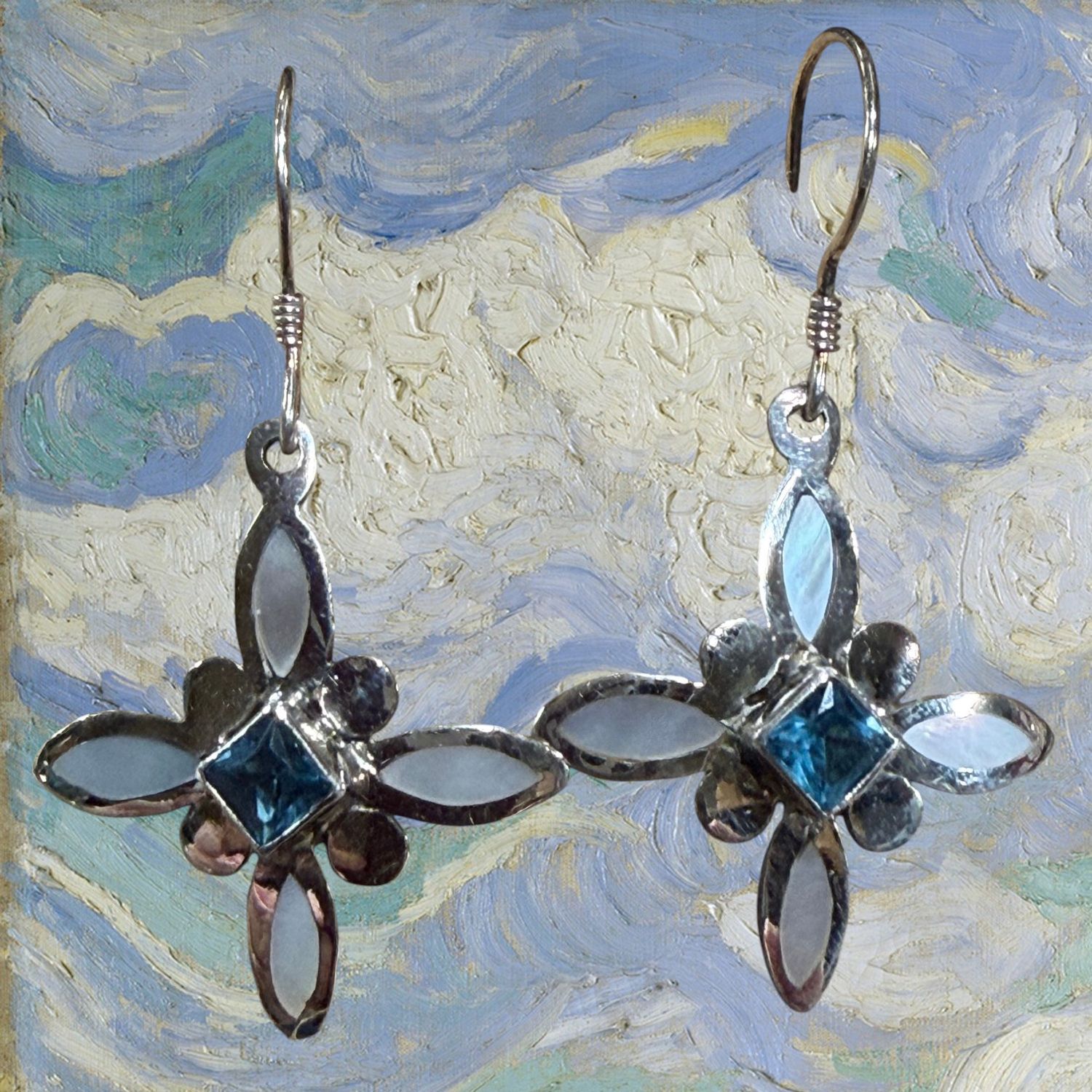 Blue Topaz MoP Cross S/S Earrings