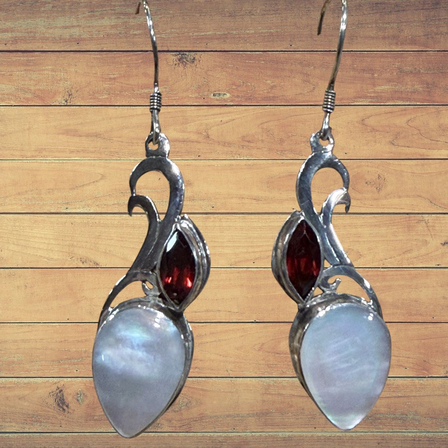 Garnet MoP Swirl Sterling Earrings