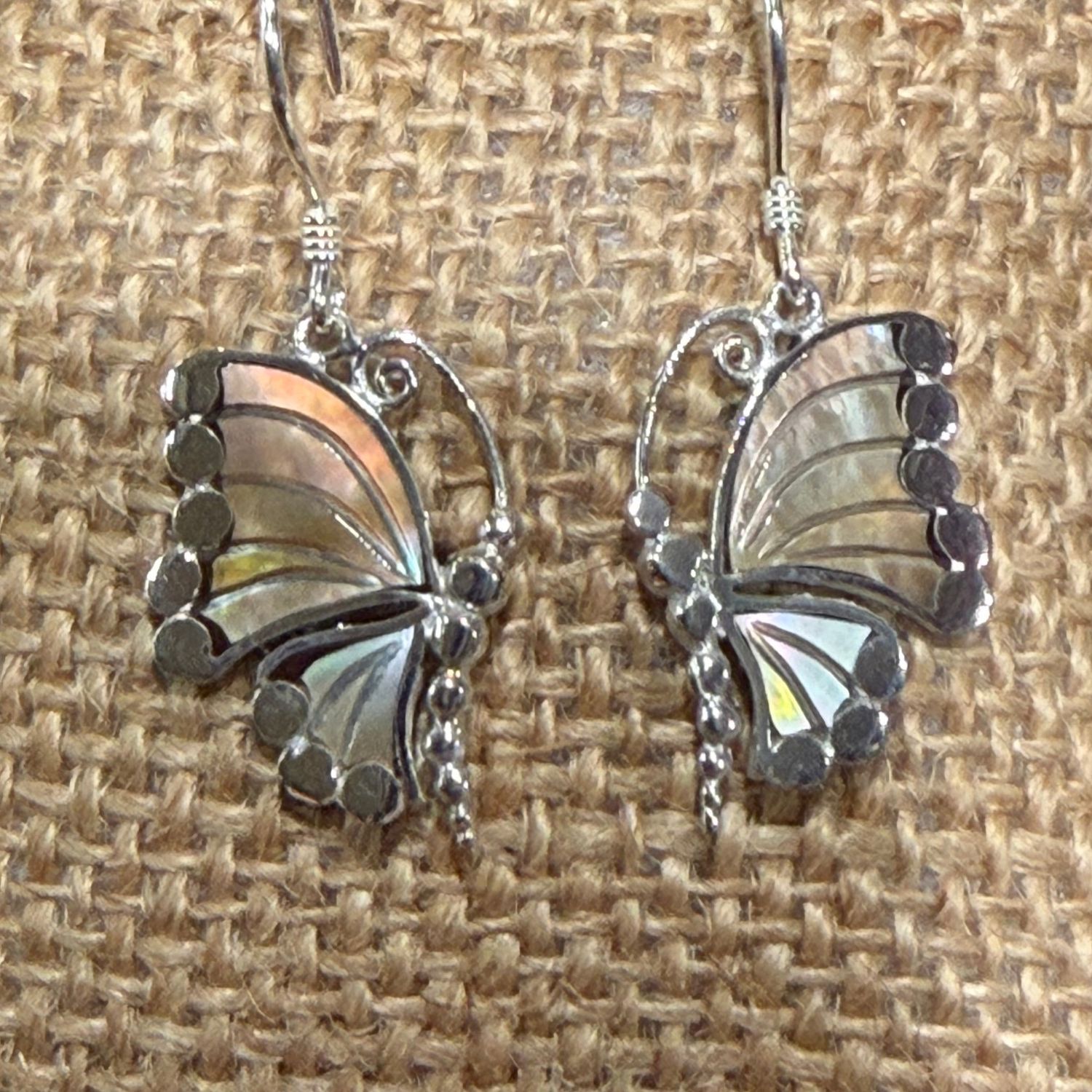 Butterfly Wing Tan Shell Sterling Earrings