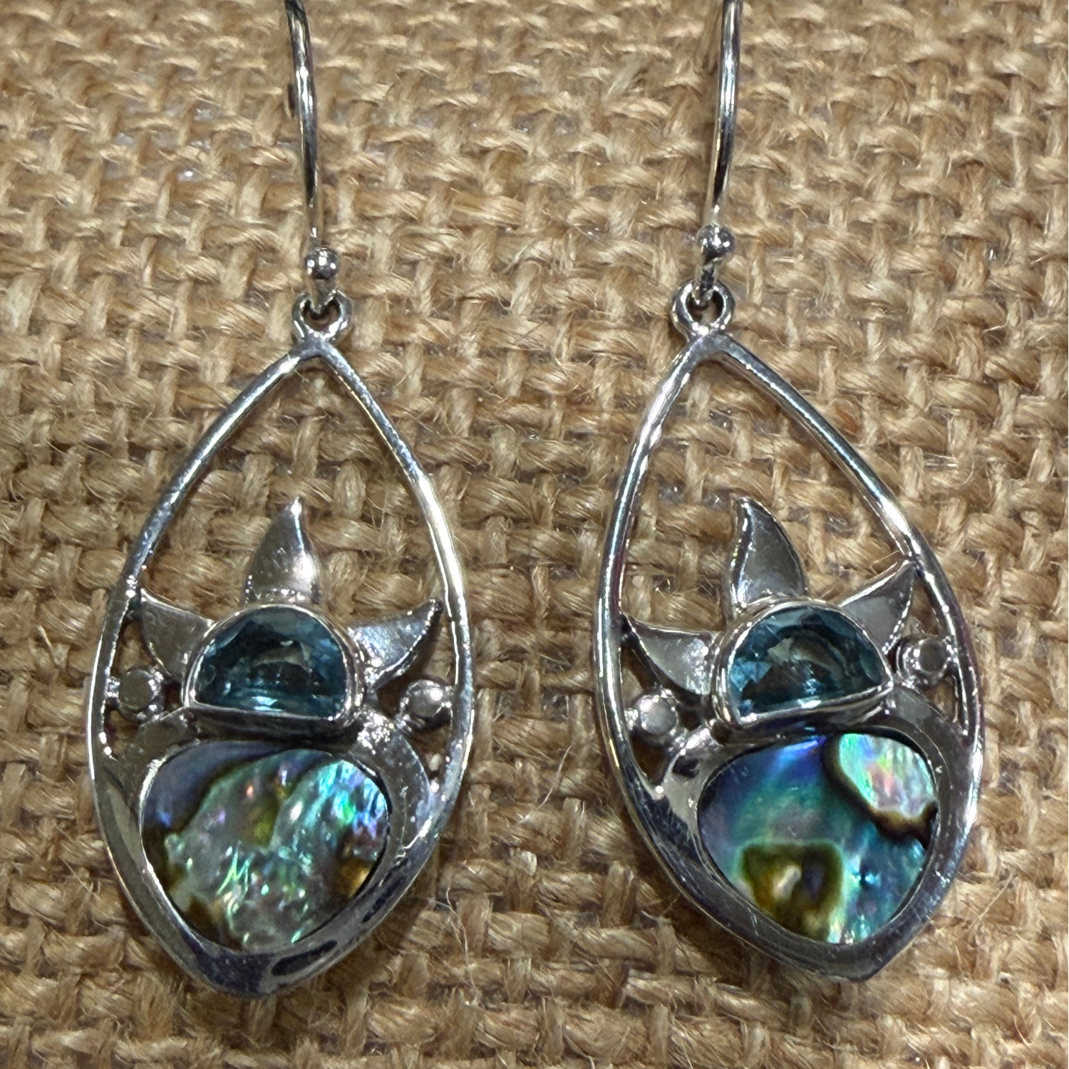 Abalone/Blue Topaz Sun  S/S Earrings