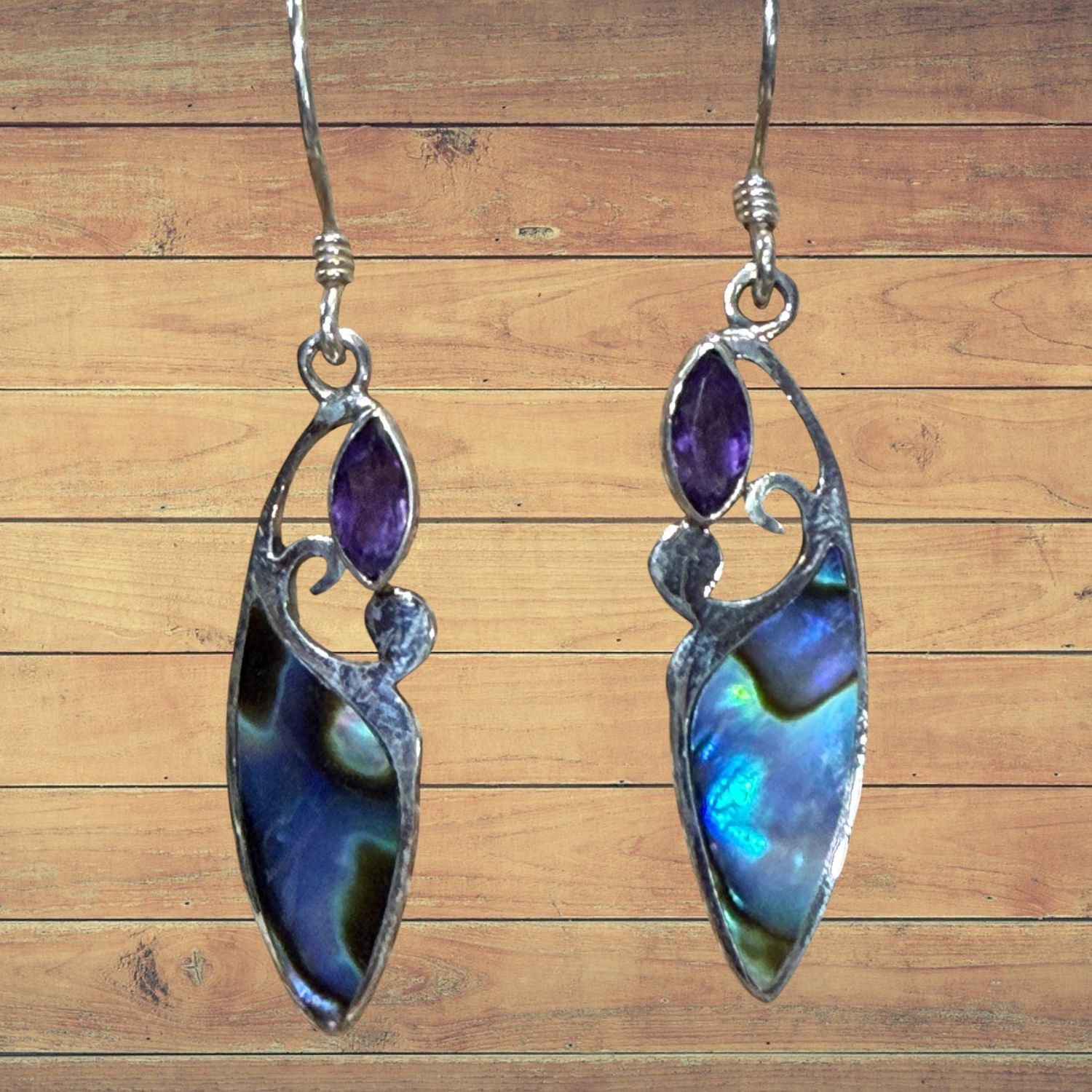 Abalone and Amethyst Sterling Silver Earrings