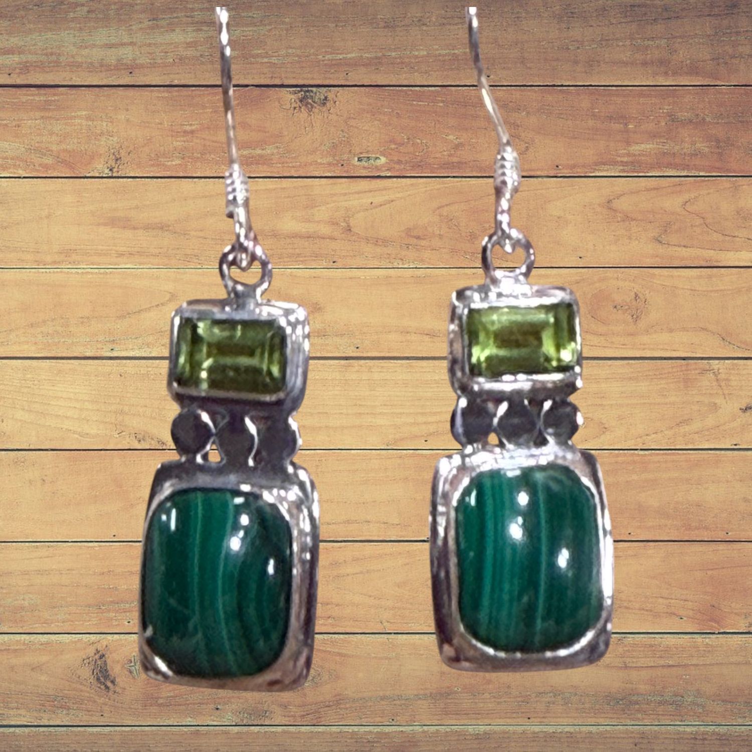 Peridot &amp; Malachite Sterling Earrings