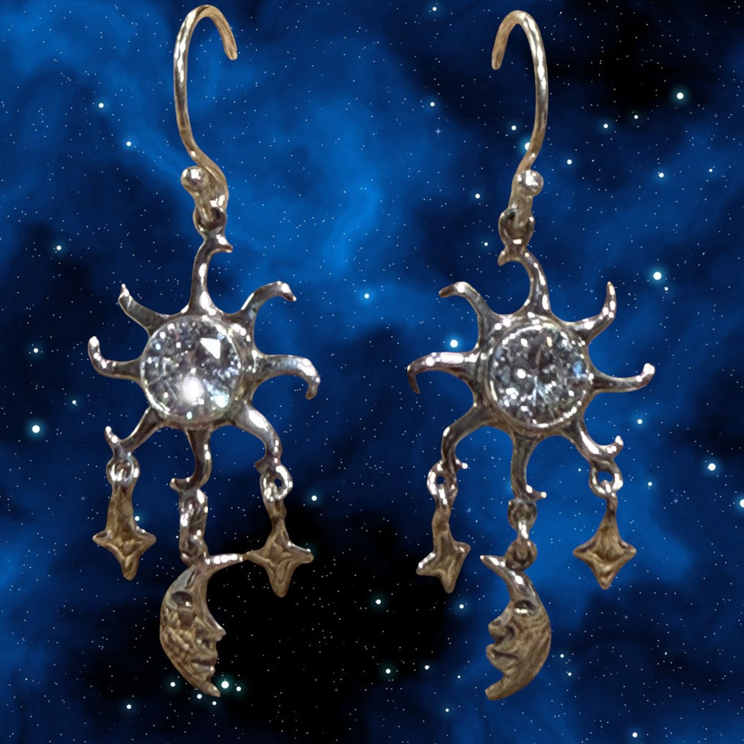 Sun Moon Stars CZ S/S Earrings