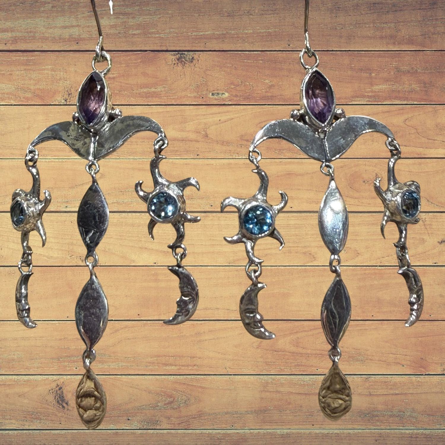 Amethyst/Blue Topaz Sun Moon Triple S/S Earrings